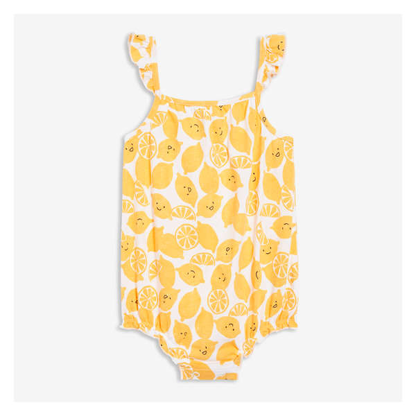 Baby Girls' Printed Ruffle Strap Romper - Bright Yellow